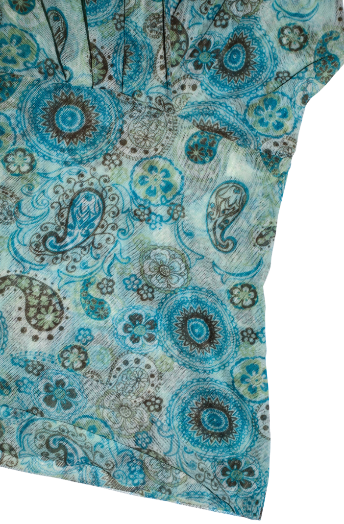 Turqoise Mesh Sleeveless Hippie Print top