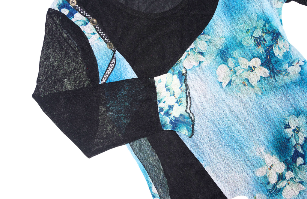 Blue and Black Mesh Patchwork Grunge 90s Dress