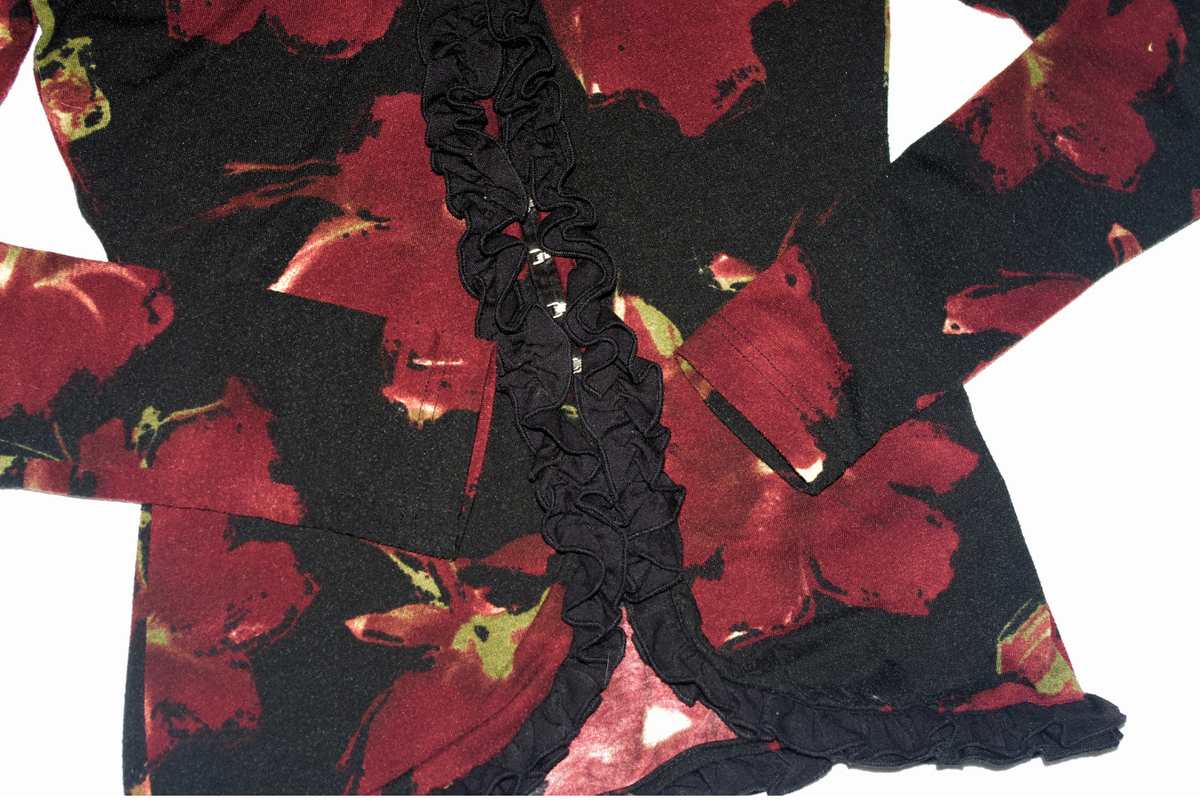 Black & Red Floral print Ruffle Clasp Long Sleeve