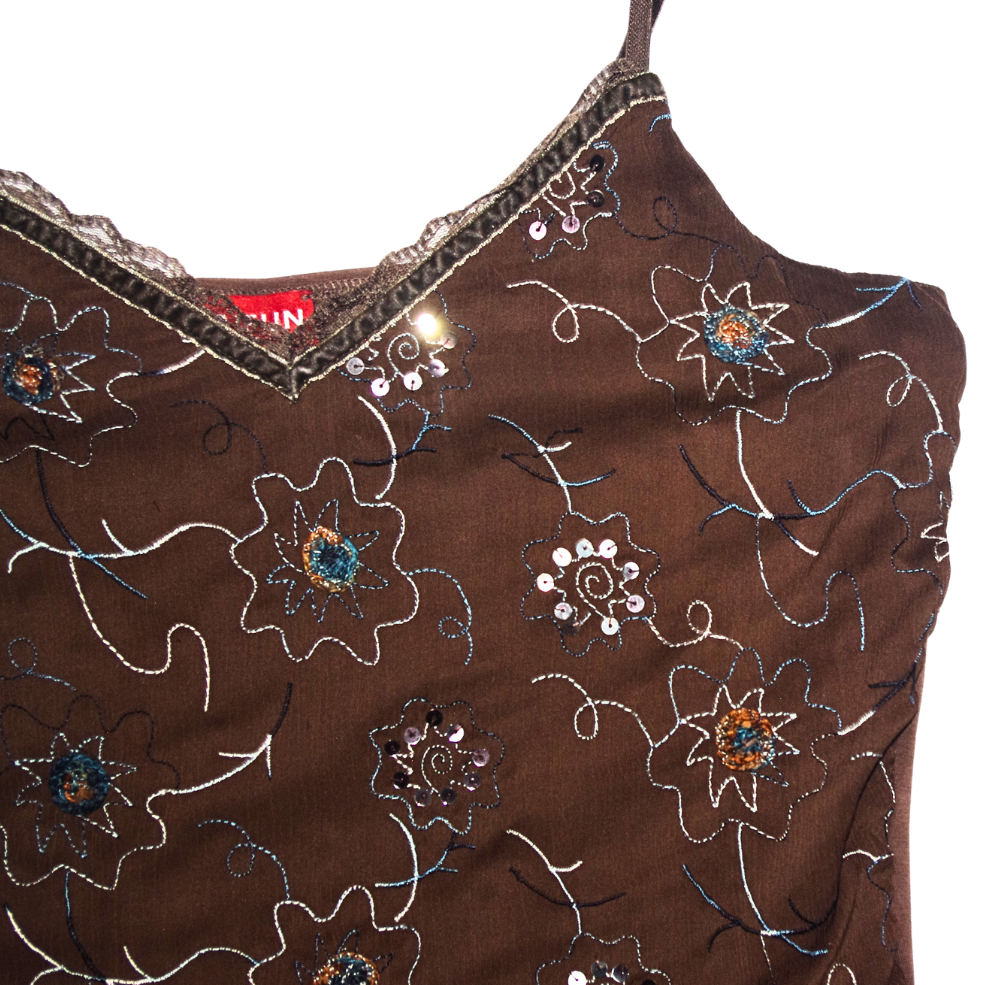 Vintage Y2K Taifun Embroidered Brown Cami