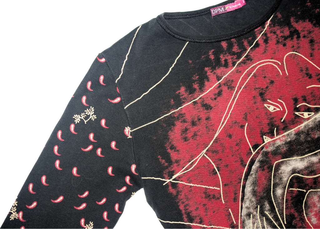 Early 2000s Black and Red Abstract Graphic Depech Long Sleeve Top