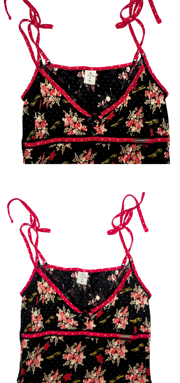 Late '90s  Ditsy Floral Lace Trim Tie Strap Dress