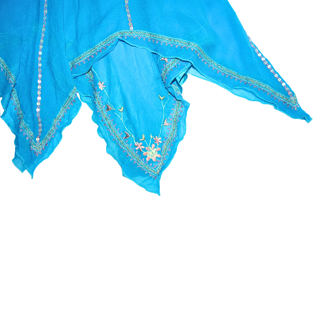 Y2K / Late 90s Turquoise Embroidered Handkerchief Skirt