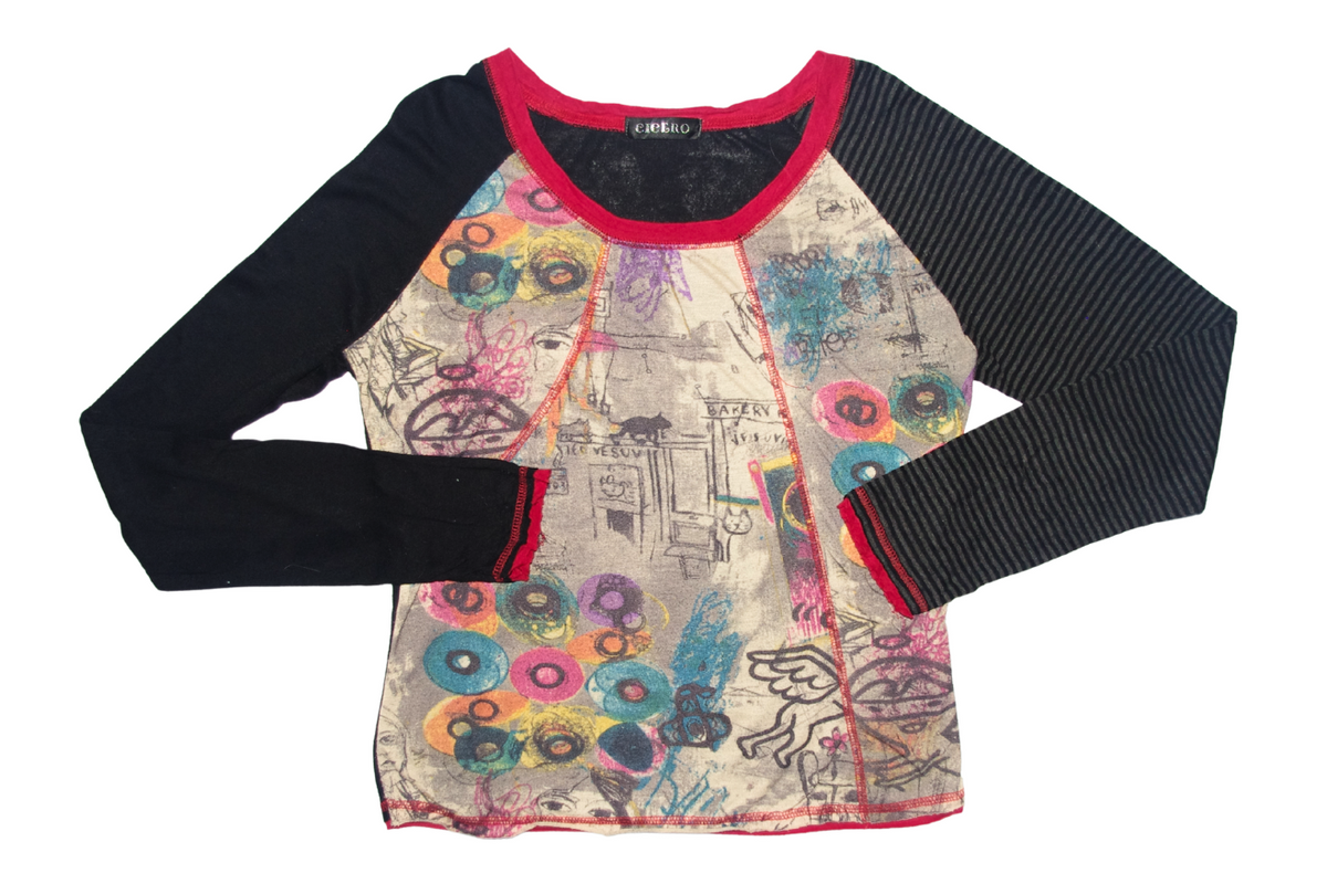 Multicolour Graphic Raglan Long Sleeve Top
