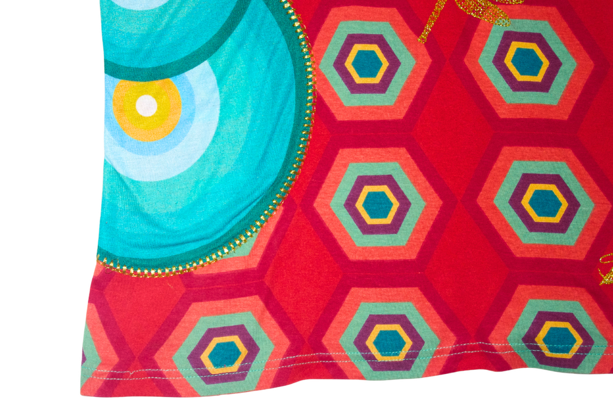 Desigual Red & Turquoise Graphic Long Sleeve Top