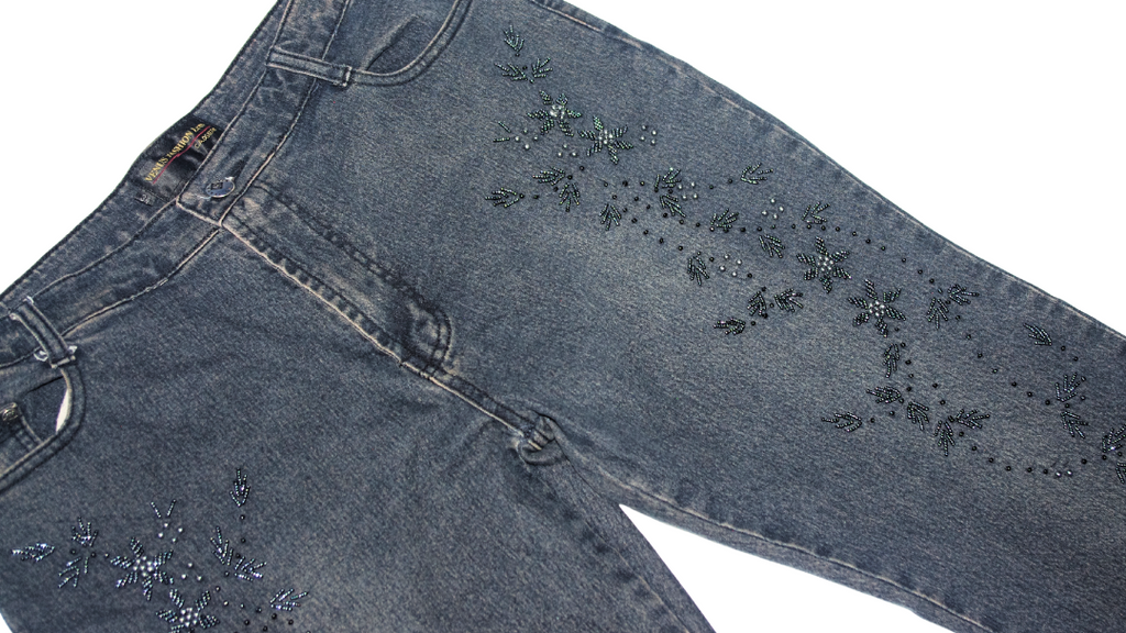 Embellished Floral Beaded Flared Jeans
