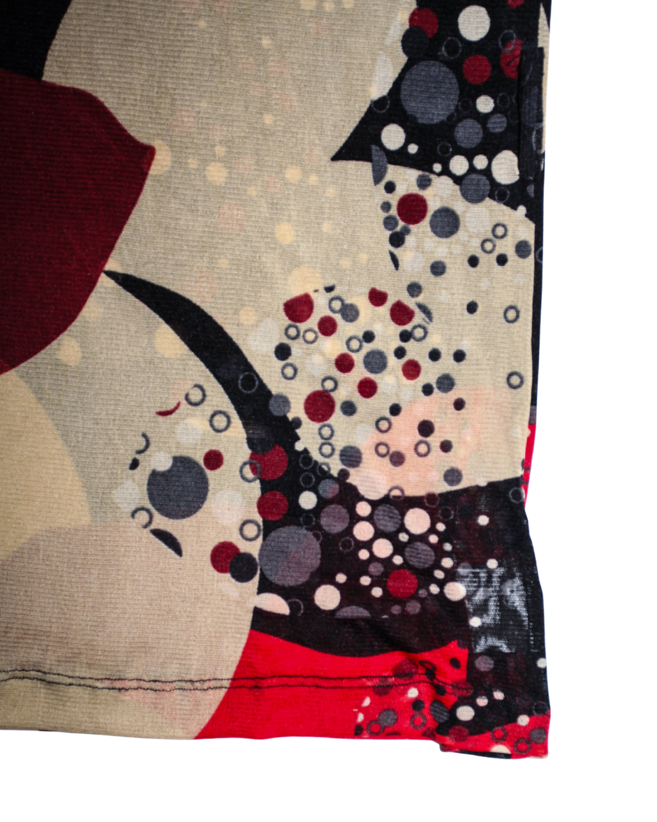 Red Black Beige Mesh Abstract Patterned Long Sleeve Top