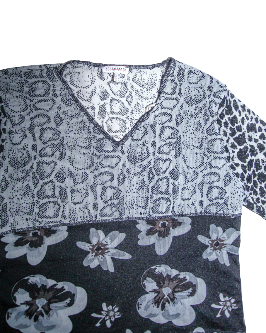 Black and Grey Floral Patchwork Mesh Long Sleeve