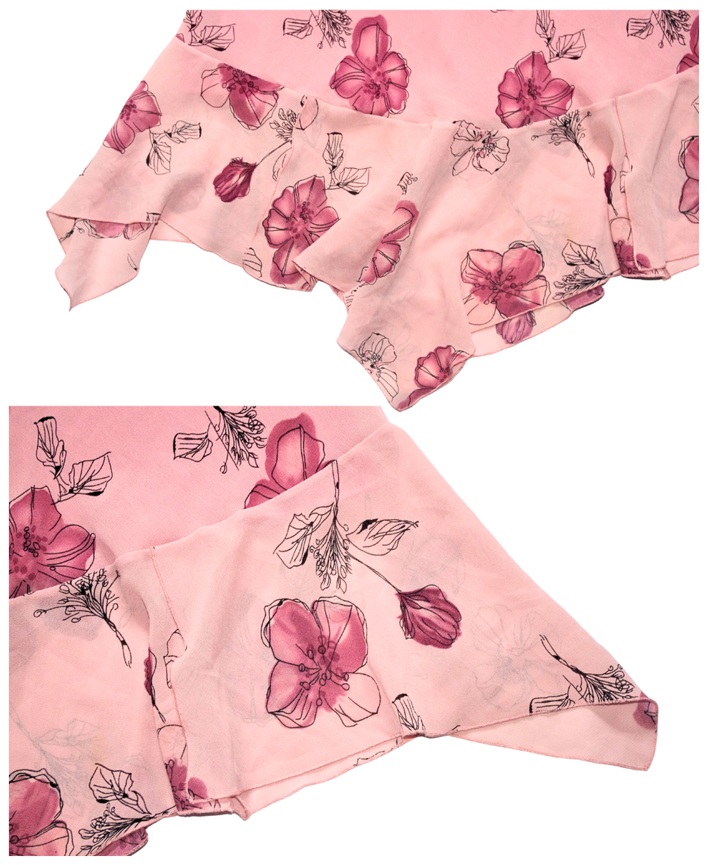 Baby Pink Floral 90s Ruffle Layered Skirt