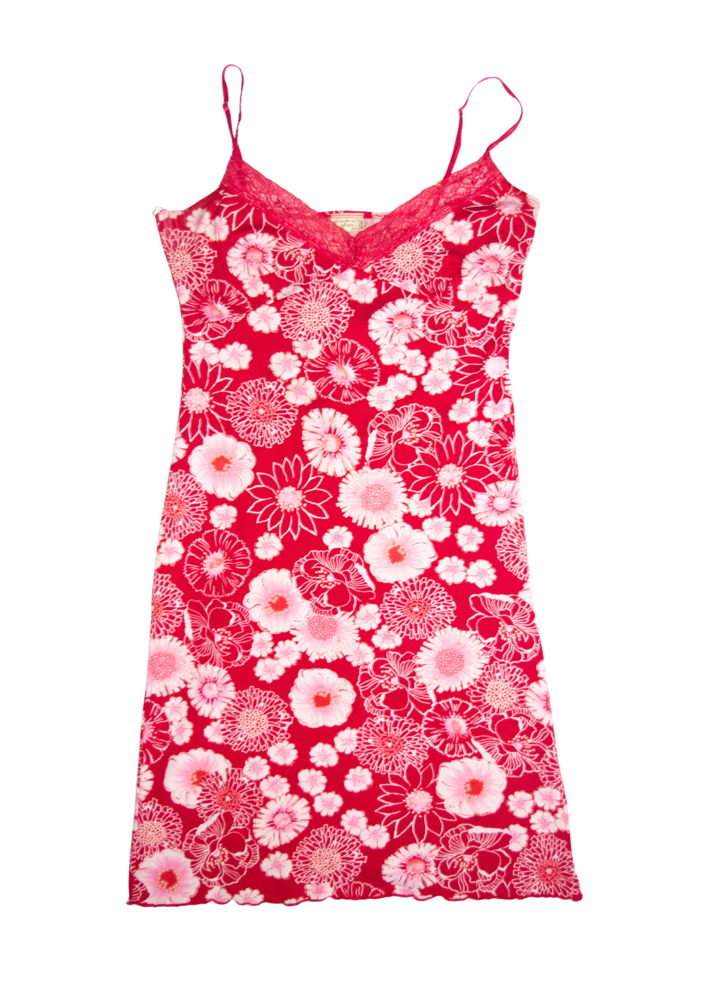Red Floral Midi Dress with Lace Detailing