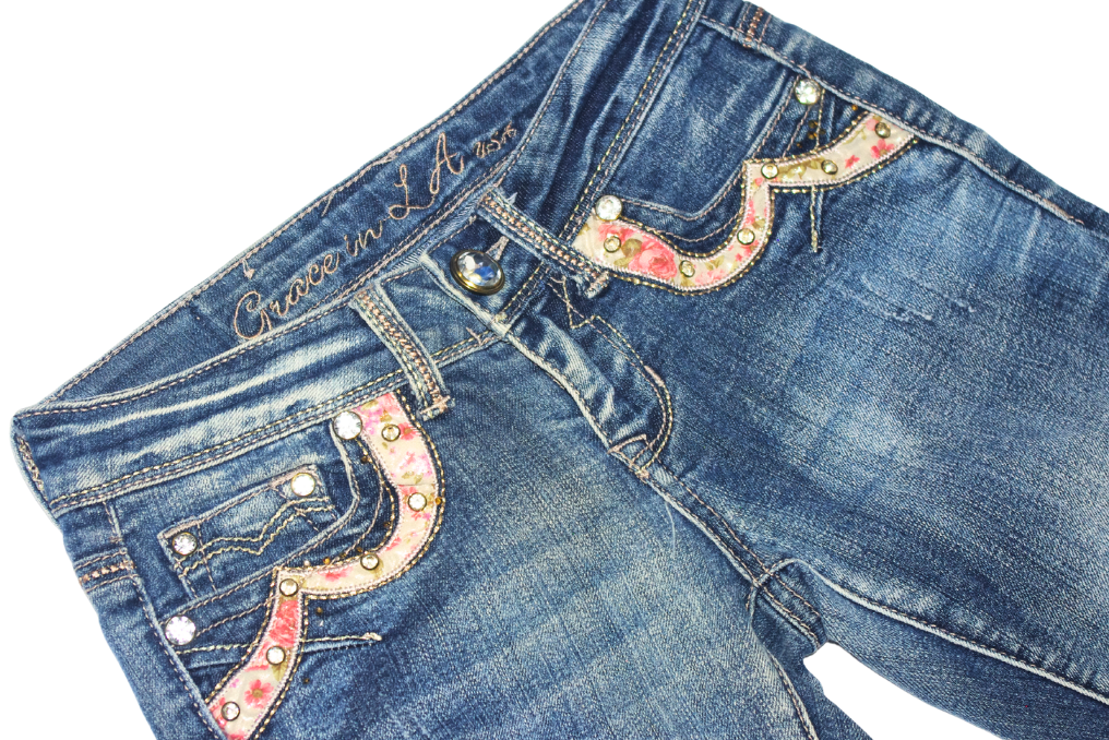 Y2K Floral Embellished Denim Capri Jeans