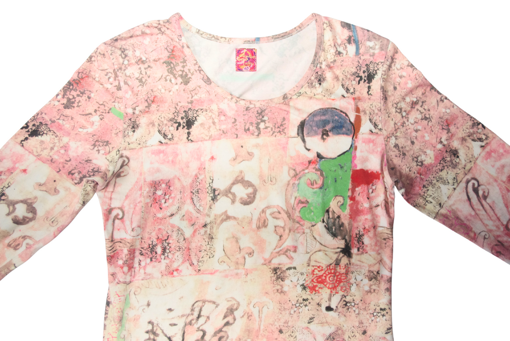 Aventures Des Toiles Pink Graphic Faded Long Sleeve Top