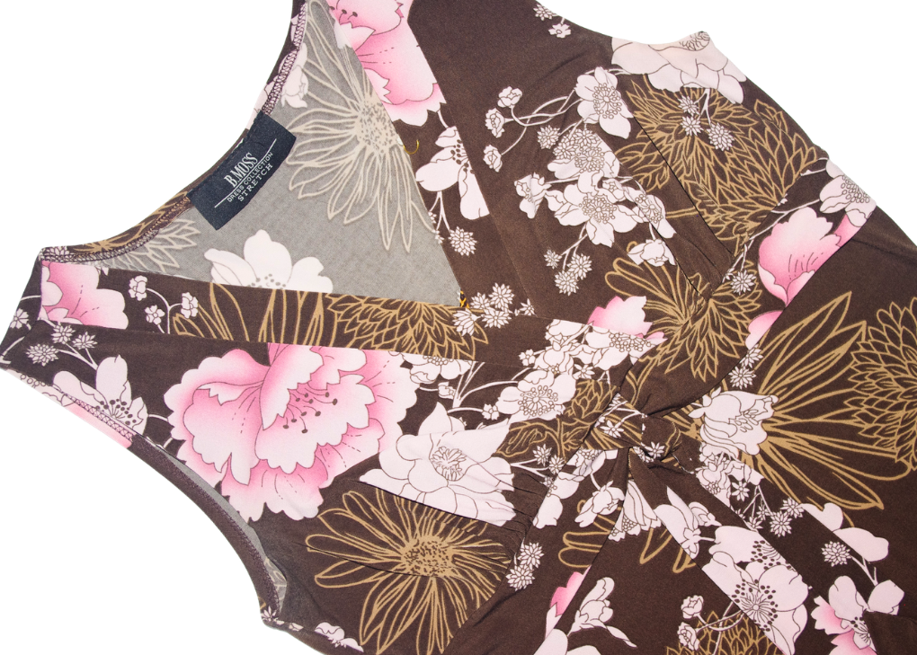Brown and Pink Floral Midi Floaty Dress