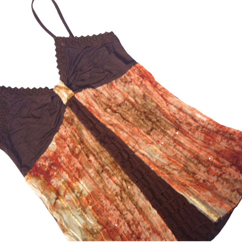 Brown and Orange Hippie Print Sparkly Cami