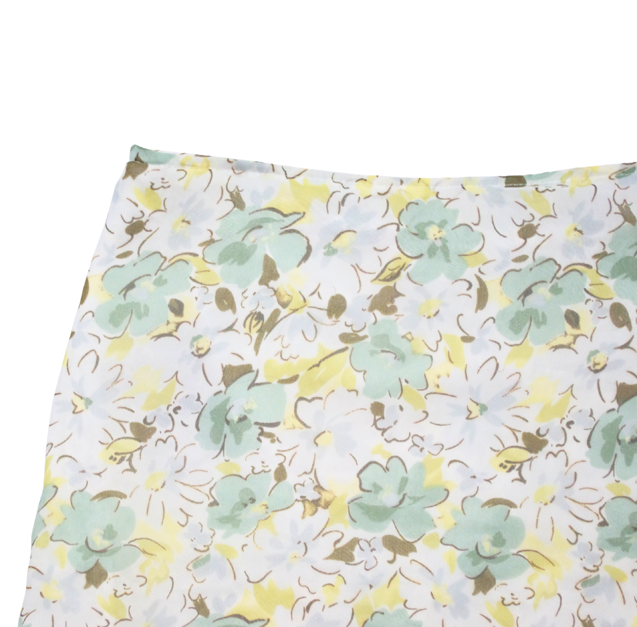 White Floral Y2K Midi Skirt with Green and Yellow Detailing