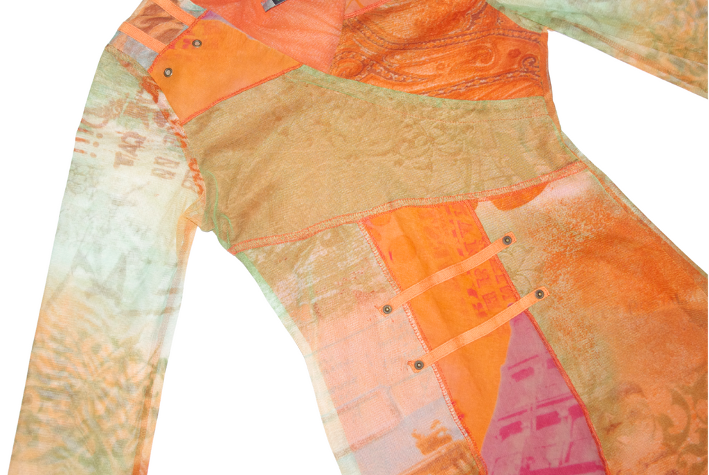 Orange Patchwork Mesh Layered Dress