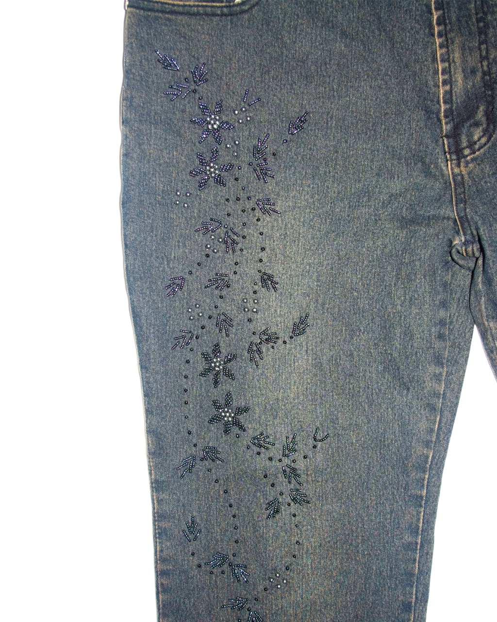 Embellished Floral Beaded Flared Jeans