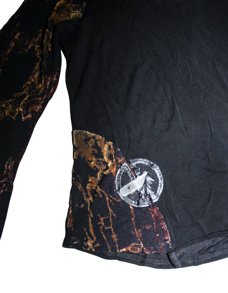 Witchy Grunge Flared Bat sleeved Mesh Top Velvet detailing