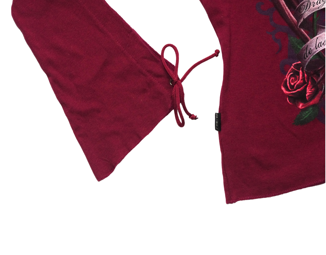 Y2K Wine Red Dragon Print Corset Tie Wing Sleeved Top