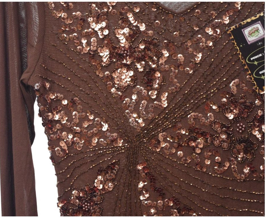Brown Long Sleeve Swirly sequin top