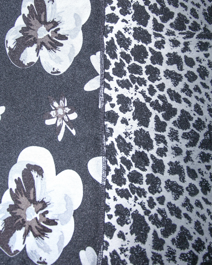 Black and Grey Floral Patchwork Mesh Long Sleeve