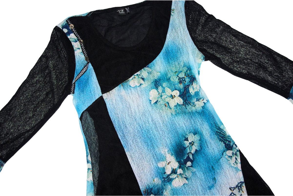 Blue and Black Mesh Patchwork Grunge 90s Dress