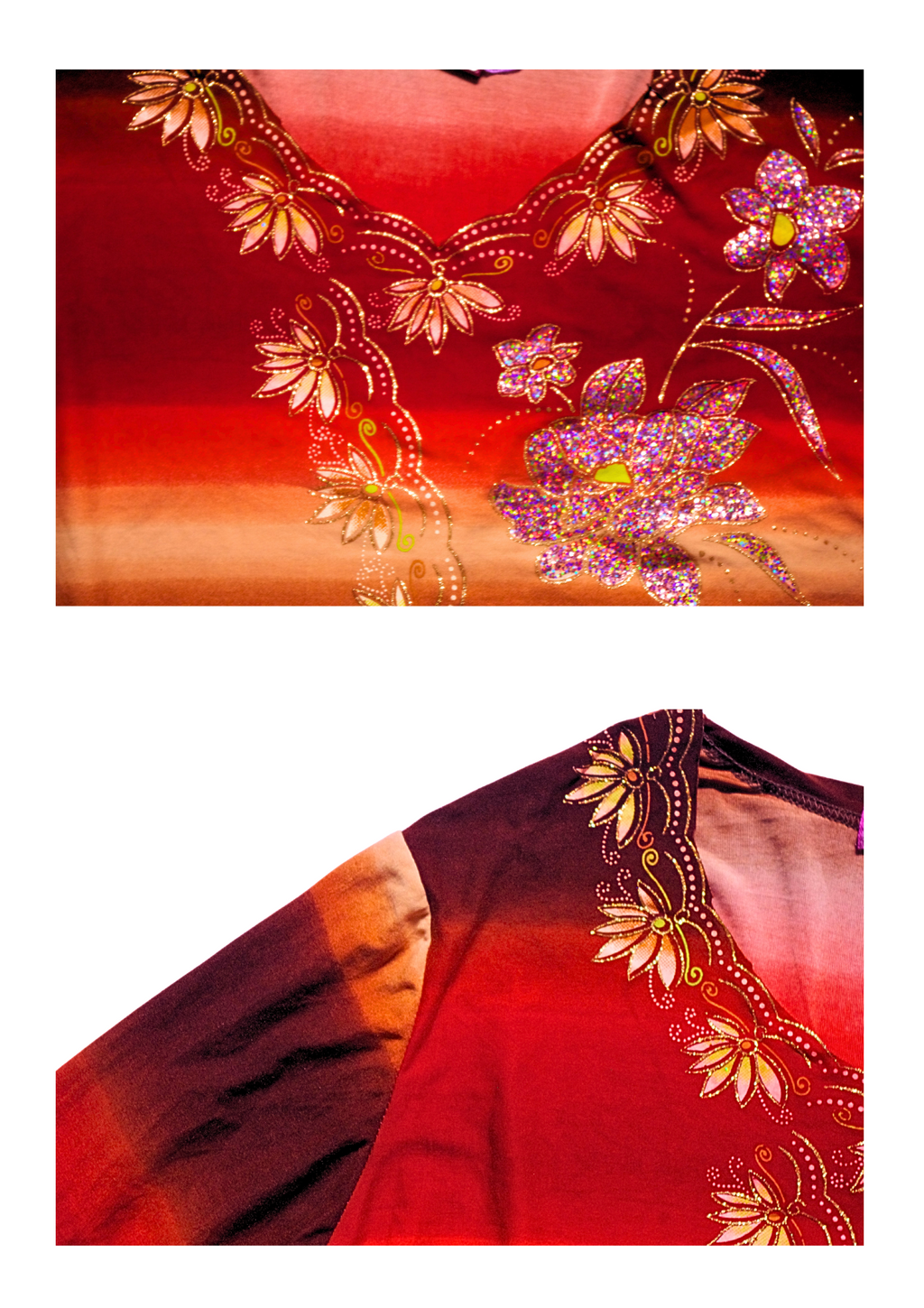 Hippie Red and Brown Gradient Floral Sparkly top