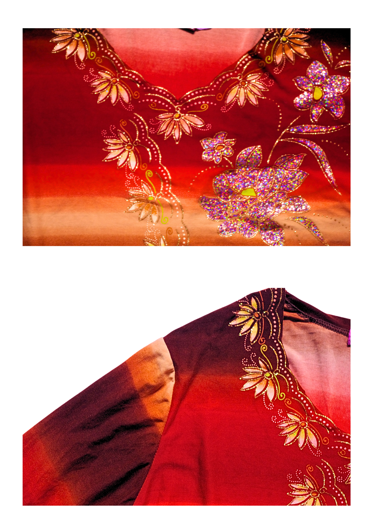 Hippie Red and Brown Gradient Floral Sparkly top