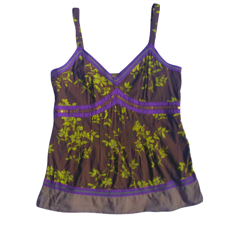 Brown Floral Embellished Cami Top