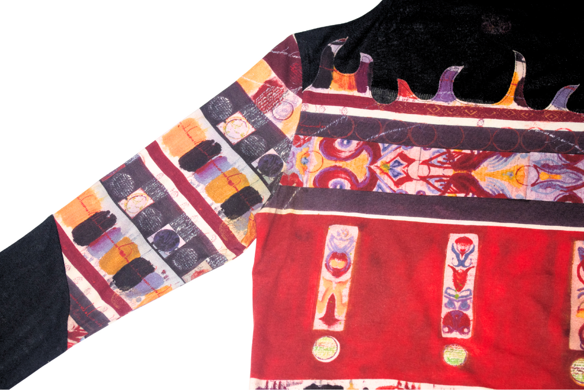French Vintage Adventures Des Toiles Abstract Patchwork Turtle Neck Top