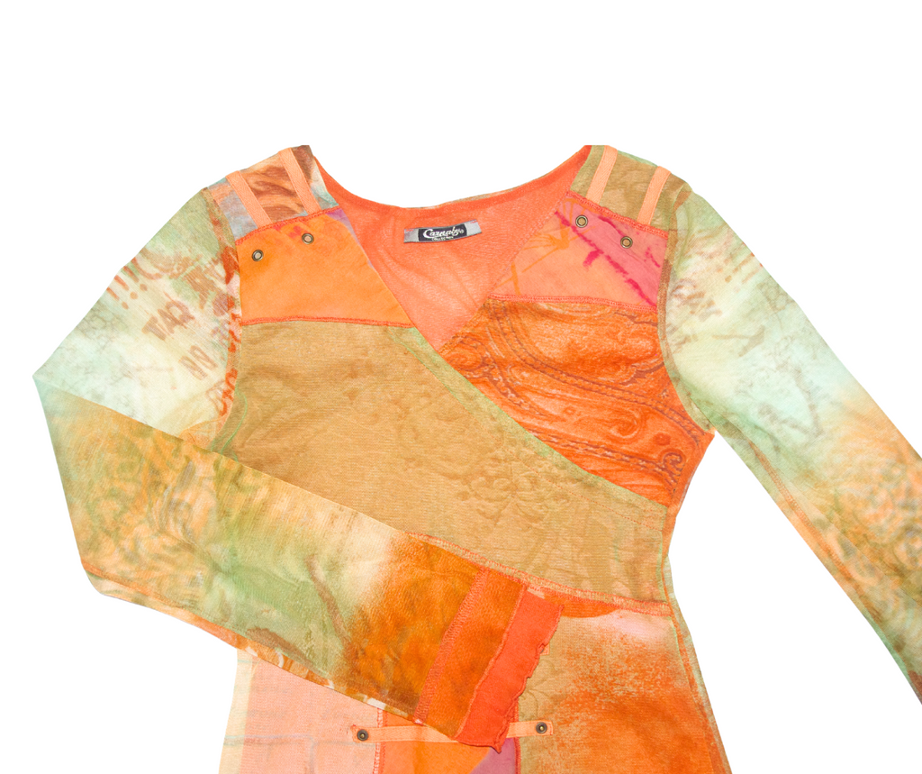 Orange Patchwork Mesh Layered Dress
