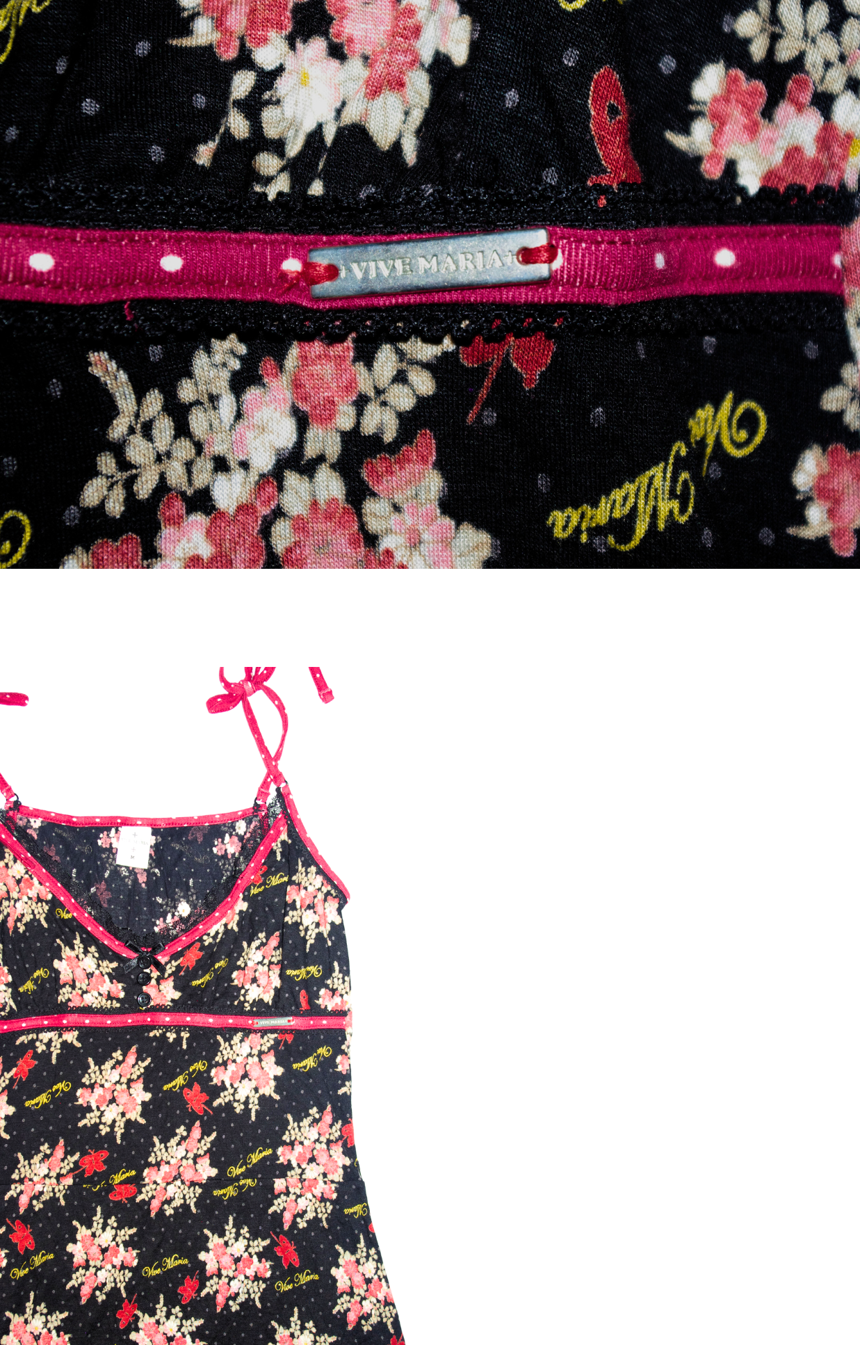 Late '90s  Ditsy Floral Lace Trim Tie Strap Dress