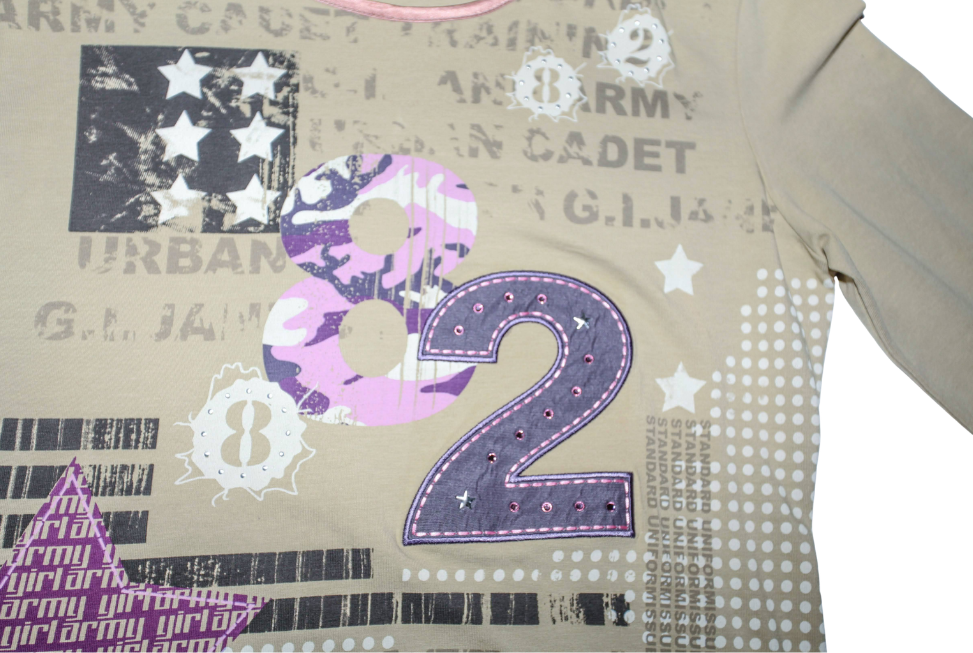 Beige Graphic Grunge Y2K Long Sleeve Patchwork Long Sleeve