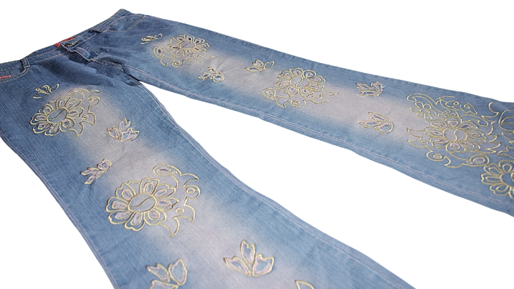 Light wash Floral Embroidered Flared Jeans