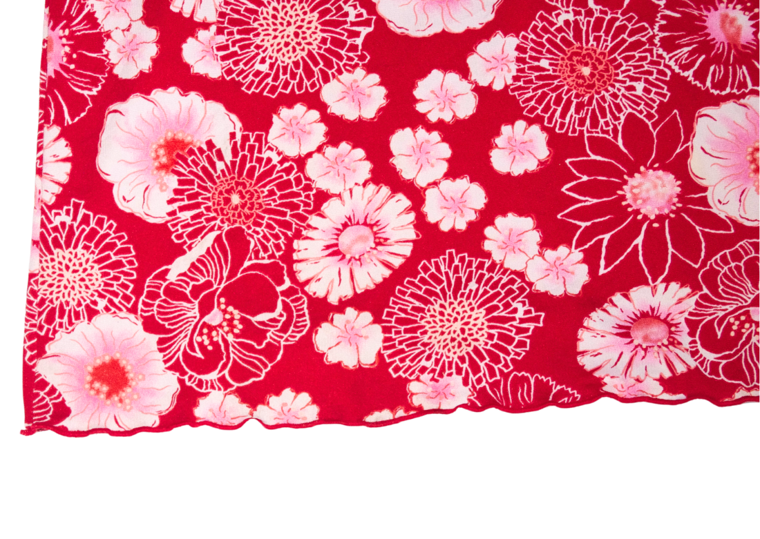 Red Floral Midi Dress with Lace Detailing