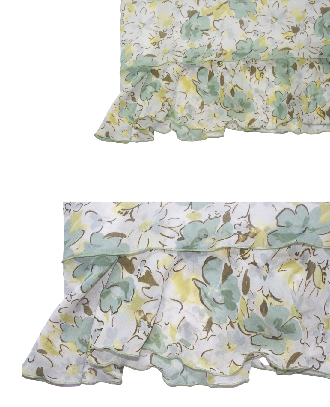 White Floral Y2K Midi Skirt with Green and Yellow Detailing
