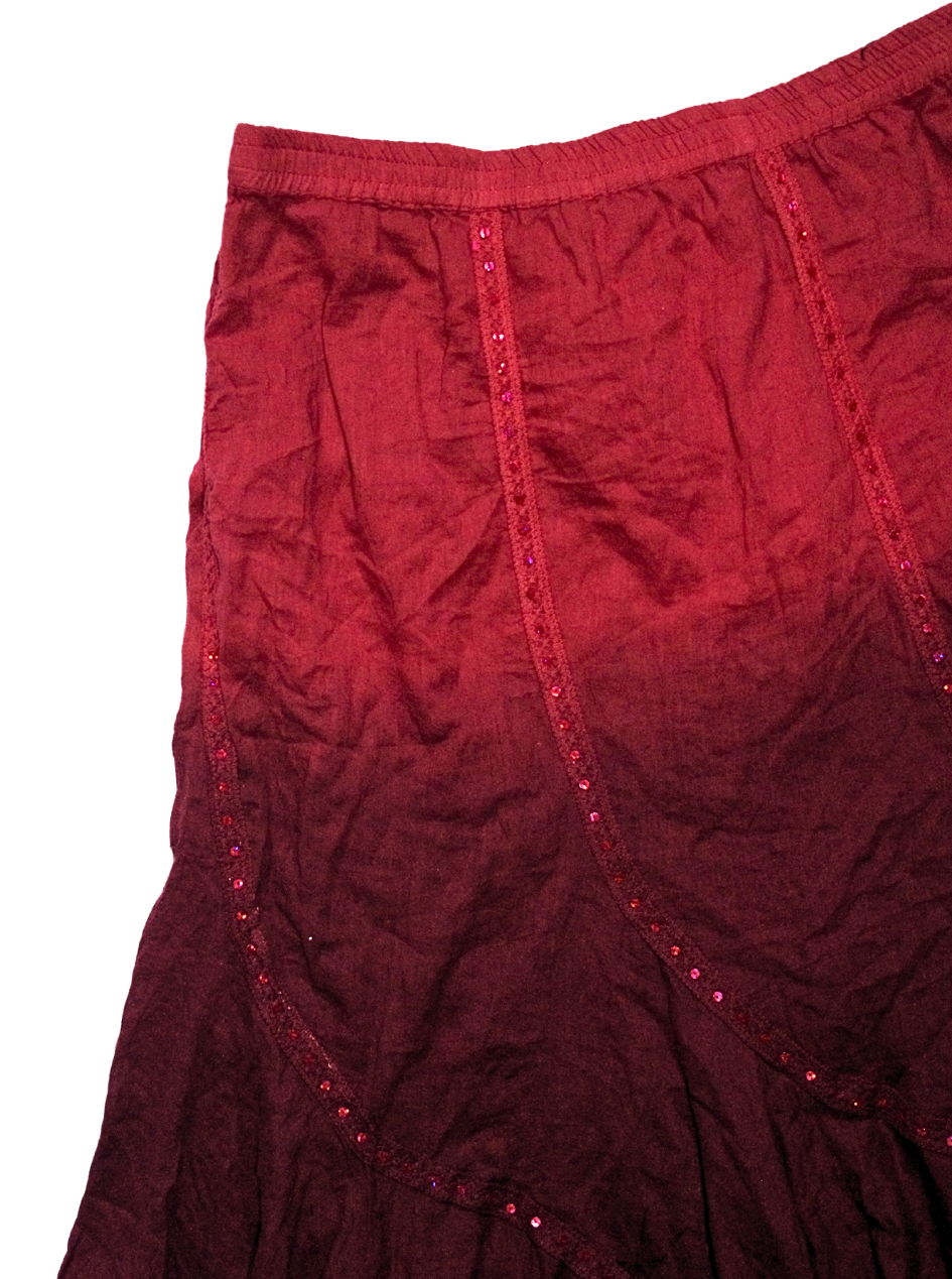 Pink/Burgundy Ombre Gradient Hippie Sequin Maxi Skirt