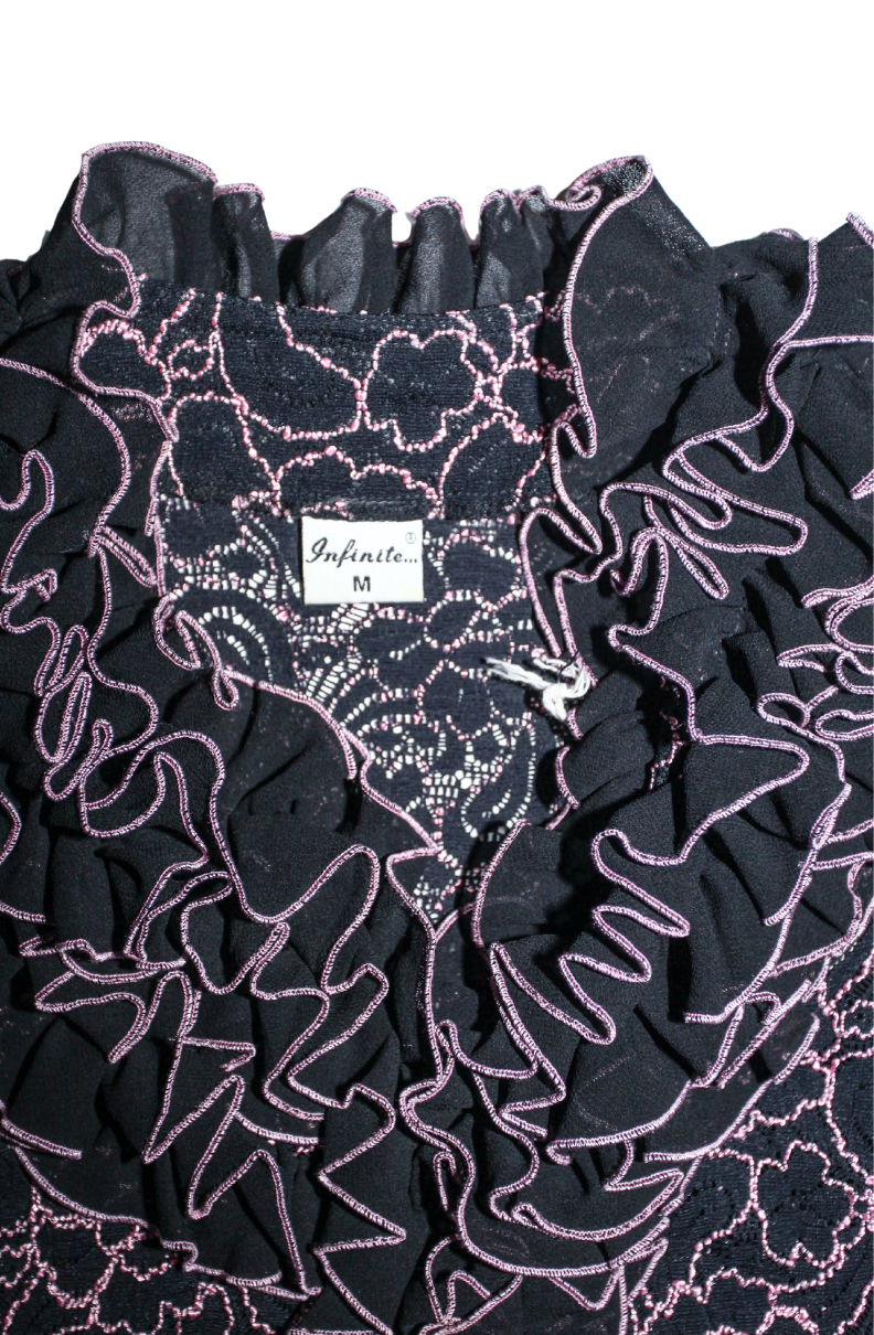 Black and Pink Dramatic Ruffle Top Long Sleeve