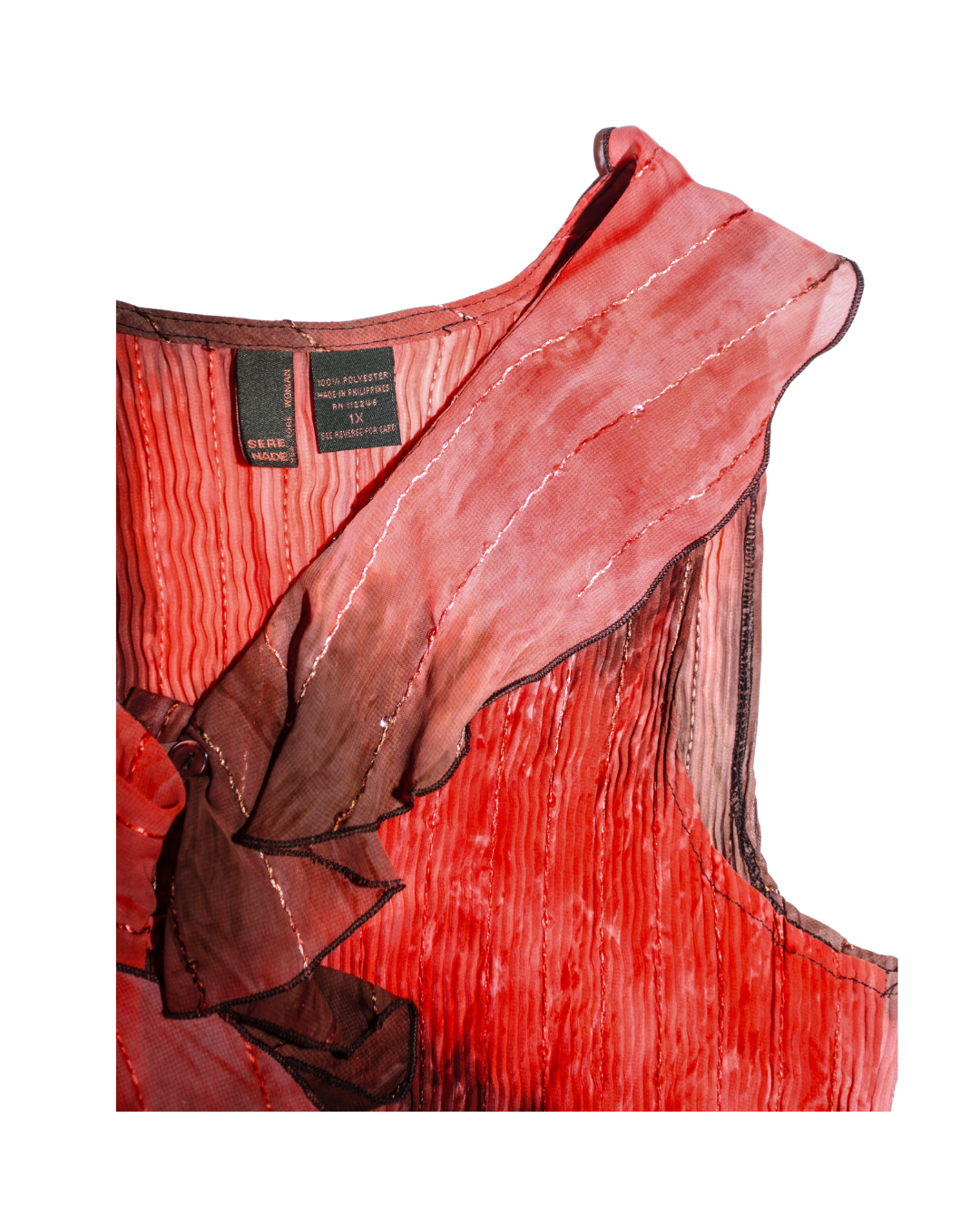 Coral Pink and Brown Ruffle sleeveless top