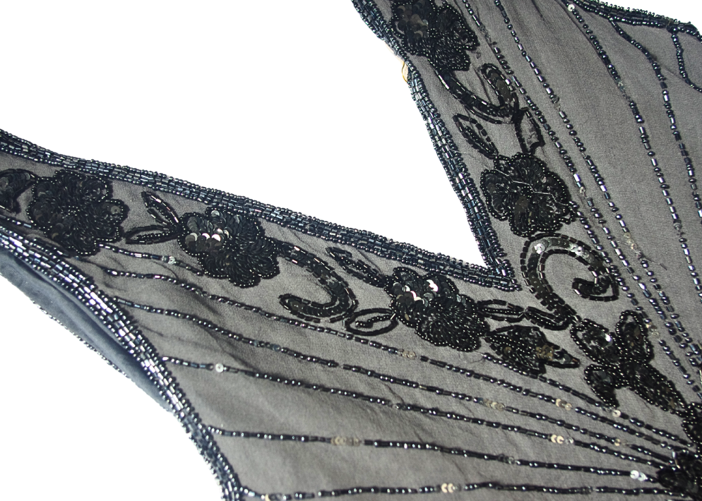 Grey and Black Beaded and Sequin Maxi Dress