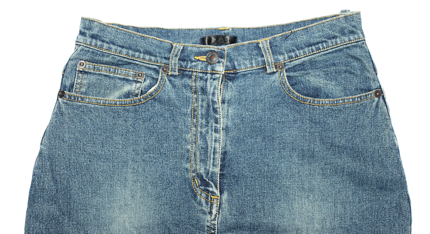 90s Denim Midi Straight Skirt with Warm Toned Beading Suns