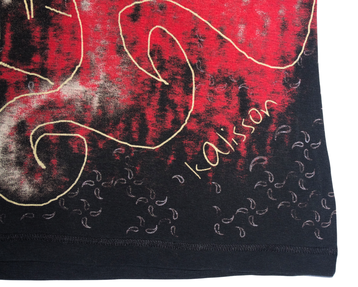 Early 2000s Black and Red Abstract Graphic Depech Long Sleeve Top
