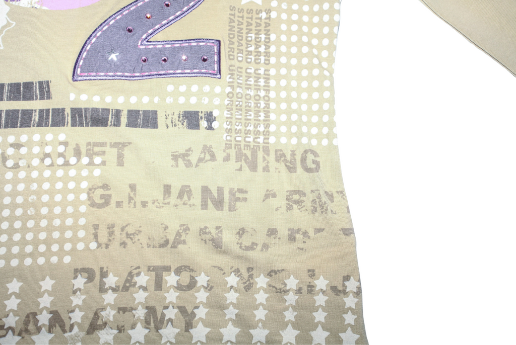 Beige Graphic Grunge Y2K Long Sleeve Patchwork Long Sleeve