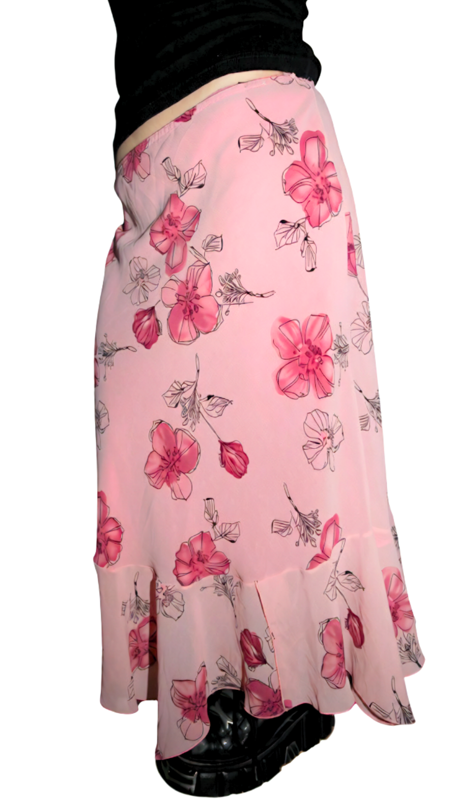 Baby Pink Floral 90s Ruffle Layered Skirt