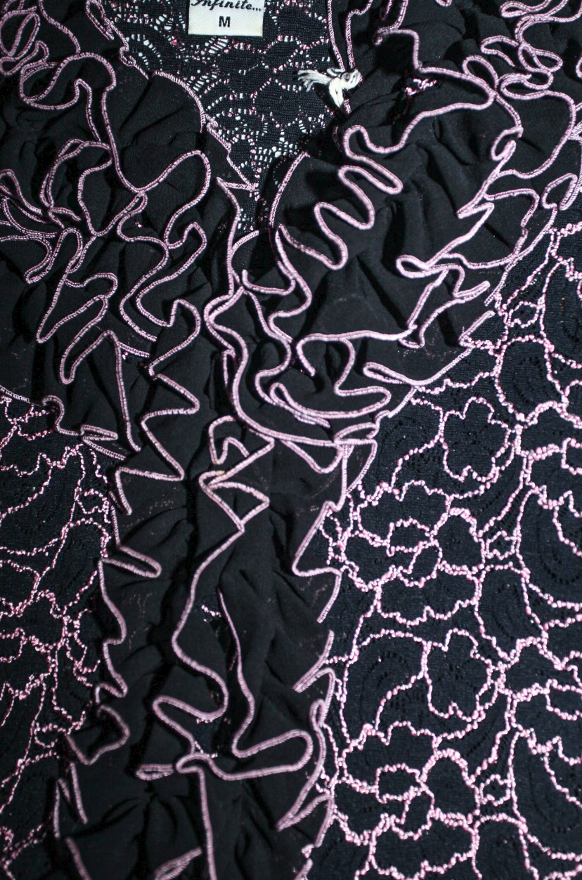 Black and Pink Dramatic Ruffle Top Long Sleeve