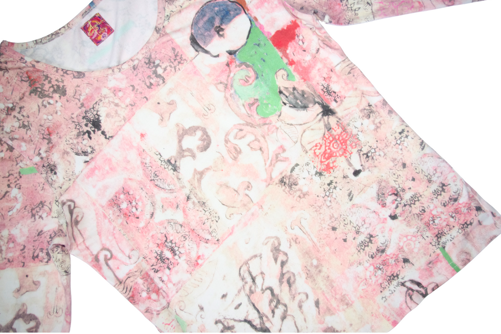 Aventures Des Toiles Pink Graphic Faded Long Sleeve Top