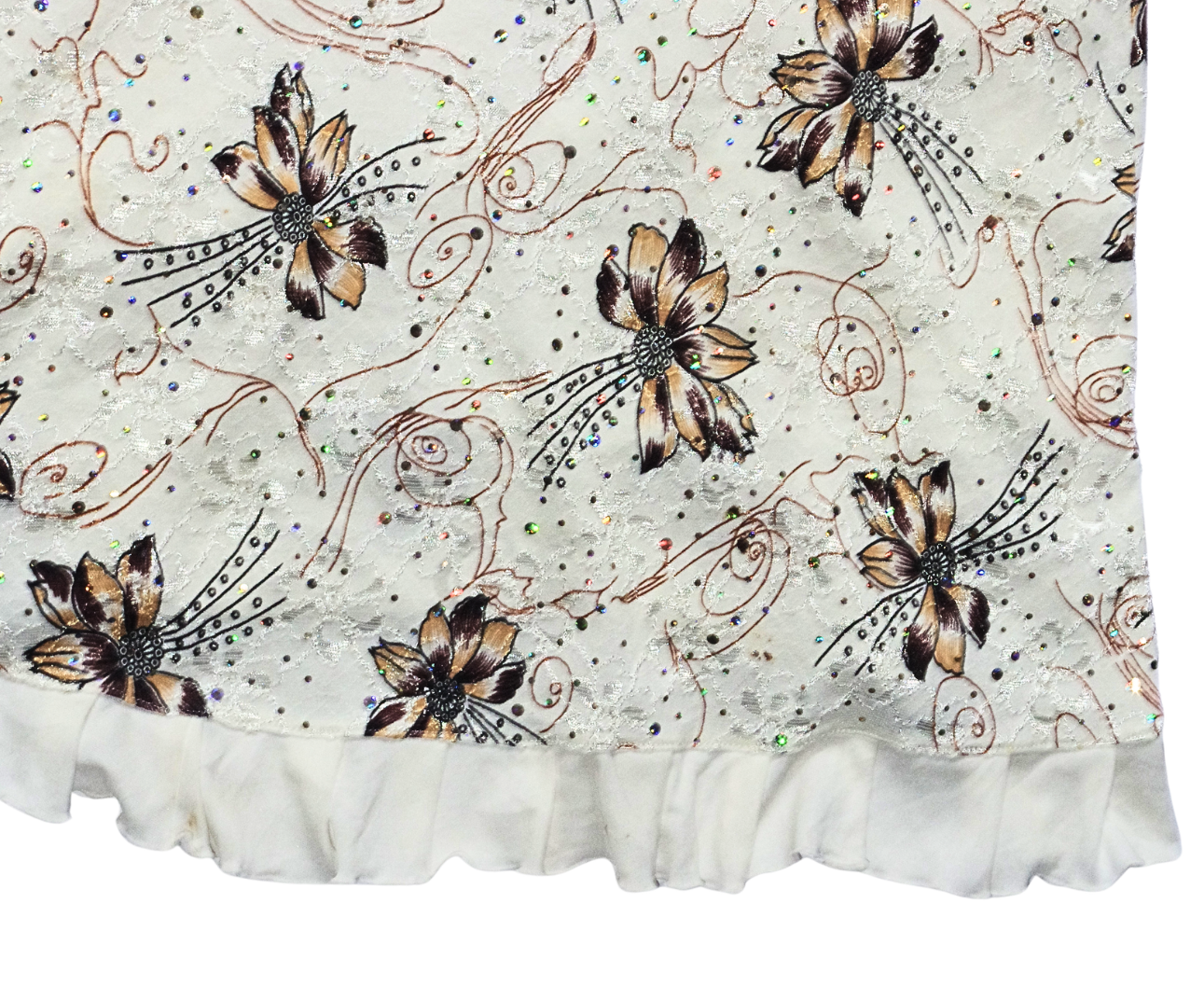 White Halterneck Floral Sparkly Dress with Lace Overlay