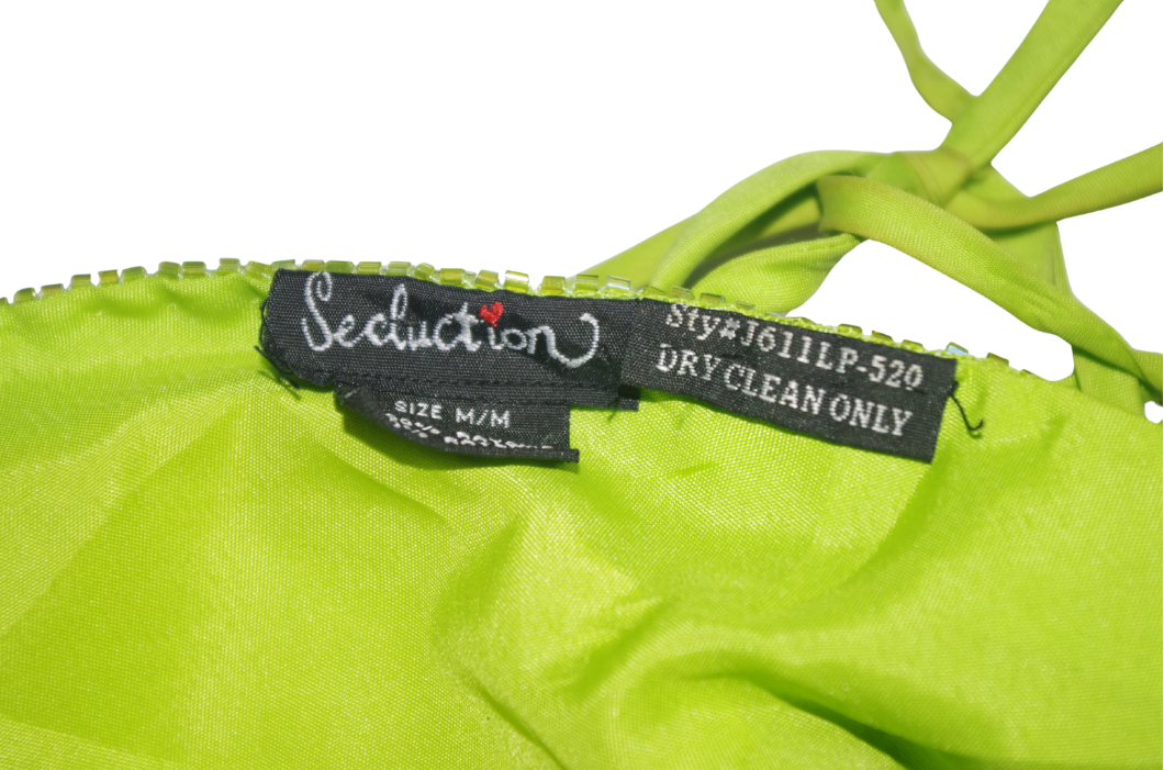 Vintage Y2K Seduction Lime Green Embroidered Beaded/Sequin Halter Top