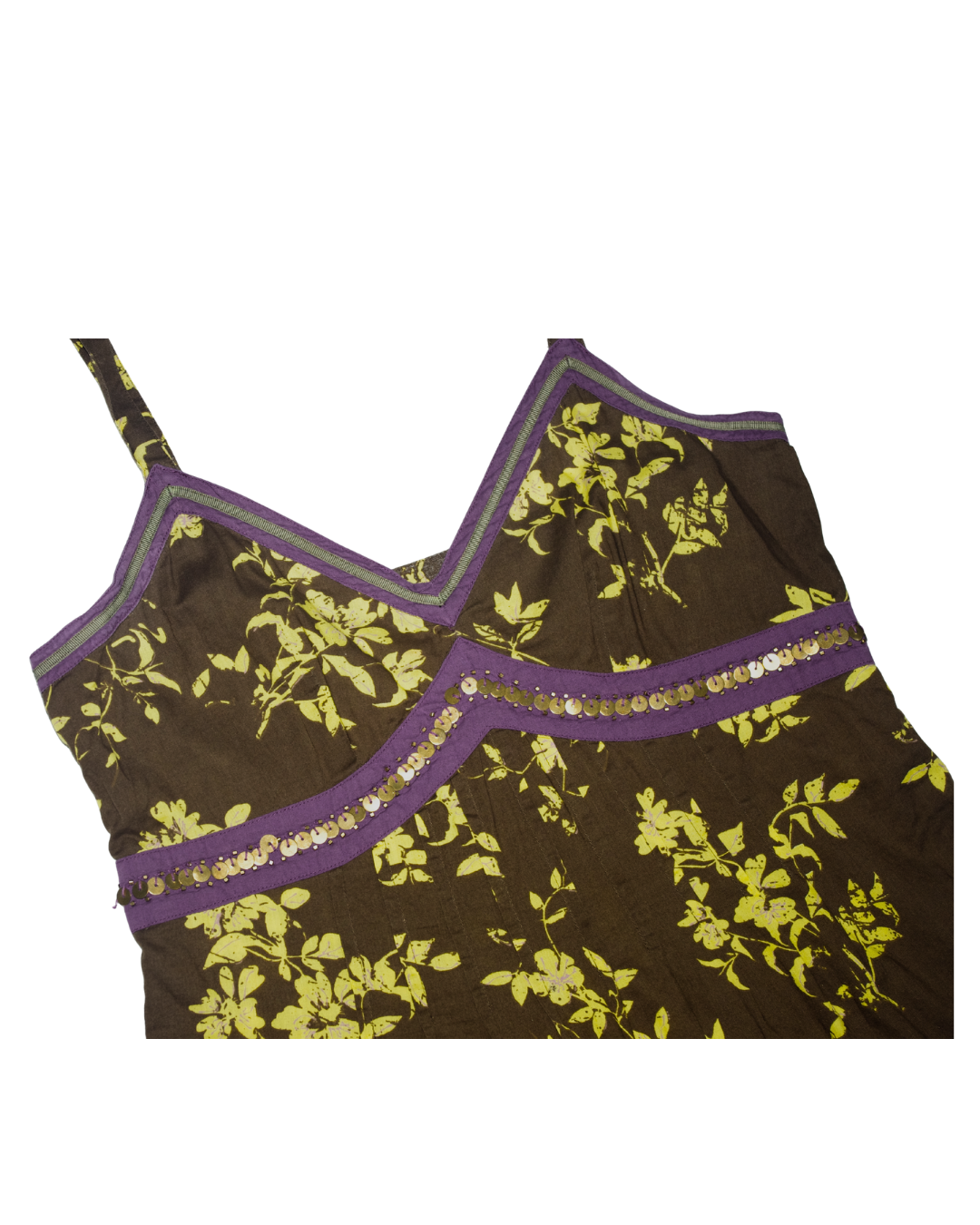 Brown Floral Embellished Cami Top