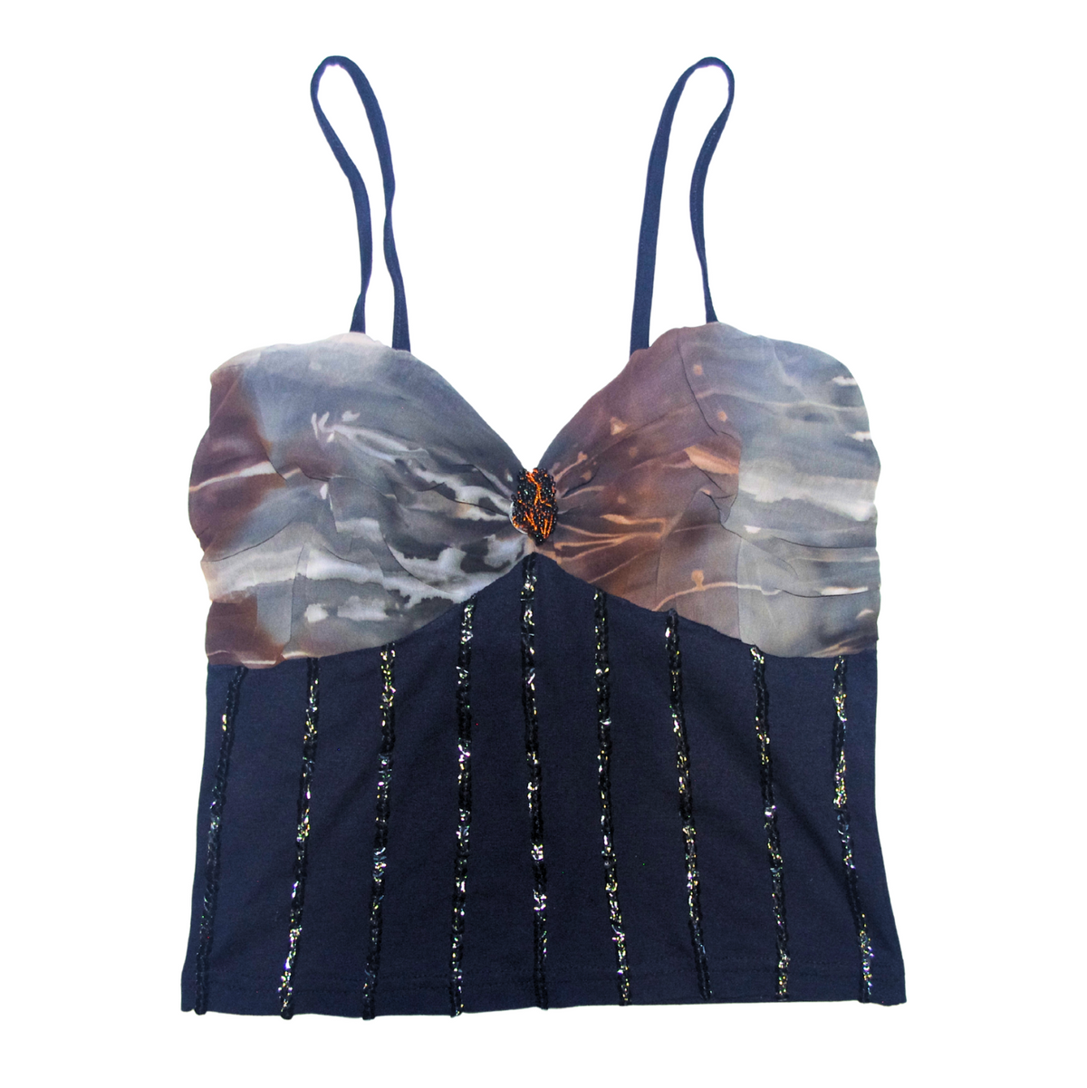 Muted Toned Sheer Cup & Black Sequin Cami